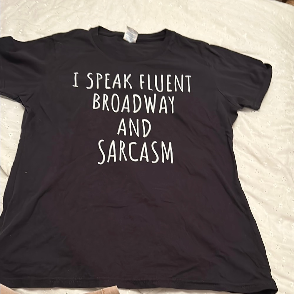 Black Graphic Tee with Broadway and Sarcasm Print